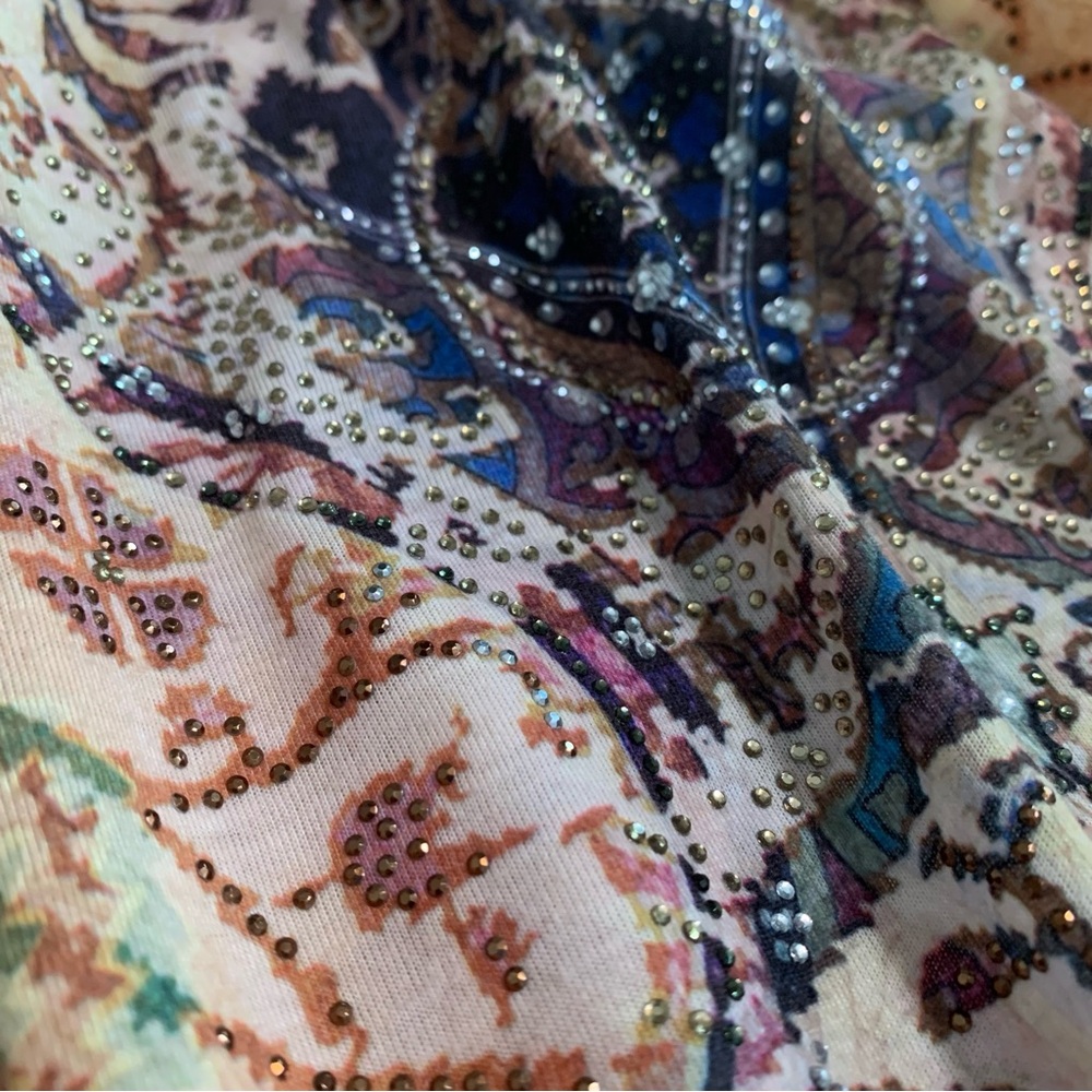 Chico's Lightweight Semi-Sheer Moroccan View Studded Peasant Top Size Small - Picture 8 of 13